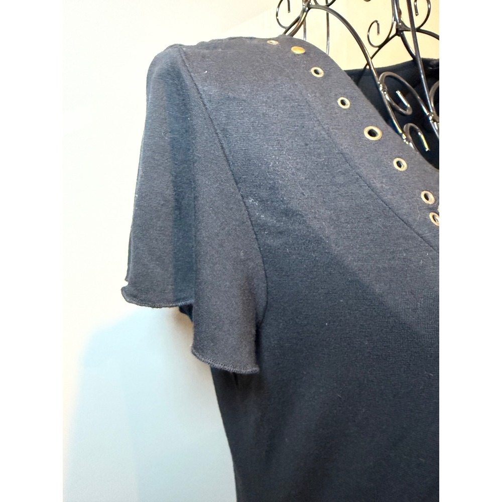 Style & Co Black Grommet V-Neck Short Sleeve T-Shirt Dress Womens Med Brass Stud - Picture 3 of 5